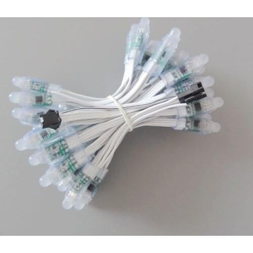 1000pcs/lot WS2811 led pixel module 12mm IP68 waterproof DC5V full color RGB LED string node light 50pcs/string White Wire Cable