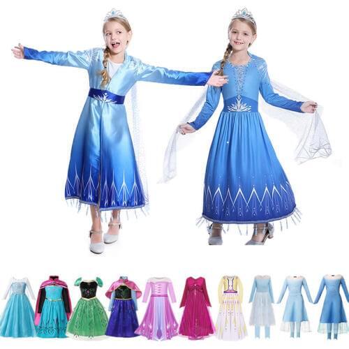 Girls Elsa Princess Dress Anna Winter Inspired Costume Cartoon Film Light Up Long Sleeves Makeup Snowman Olaf Cosplay Party Sets