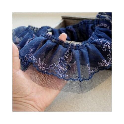 1meter Cute10CM wide Wavelet Pleated Mesh Yarn Fold Navy Lace Trims dress hair accessories boots bag Lolita decoration