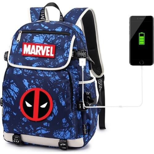 MARVEL Boys Girls Teenage Backpack USB Charging School Bag Large capacity nylon waterproof school bag Travel Bag Mochila