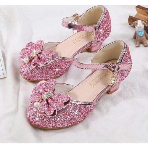 Girls High Heels Summer New Princess Sandals Rhinestone Butterfly Children Performance Shoes Kids Dance Student Show Shoes 26-37