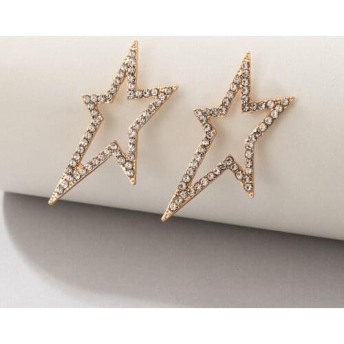 Docona Luxury Clear Crystal Star Stud Earring for Women Fashion Hollow Geometry Alloy Metal Ladise Wedding Jewelry серьги 19720