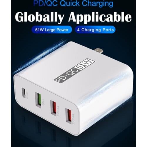 51W PD Charger 18W PD Type C Fast Charging For iPhone Samsung Huawei USB Charger 4Port QC 3.0 4.0 Quick Charge USB Power Adapter