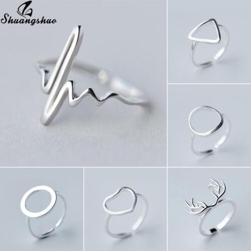Shuangshuo Fancy Simple Wave Ring Heart Beat Rings for Women ECD Shape Adjustable Ring Lightning bague femme Accessories Gifts