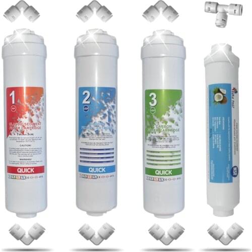 RO 4 Stage Replacement İnline Water Filter PP Sediment, Gac, Gac + T33 NSF Europost 2.5" OD X 12" Length, 1/4" New Quick Thread