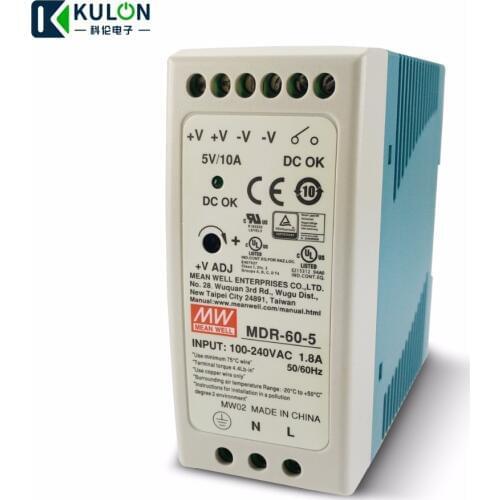Meanwell MDR-60 Single Phase PSU 60W 12V/5A 5V/10A 24V/2.5A 48V/1.25A DIN Rail Mounted Industrial Power Supply