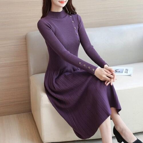 KMETRAM Spring Autumn Knitted Dress Women Vintage Long Sleeve Midi Women Dress Elegant Ladies Dresses Plus Size Vestidos 9011