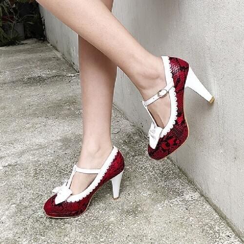 Spring Autumn Women Shoes High heels Pump Round Toe Slip on Shoes Ladies Office Shoes Bowtie dress shoes zapatos mujer blue red