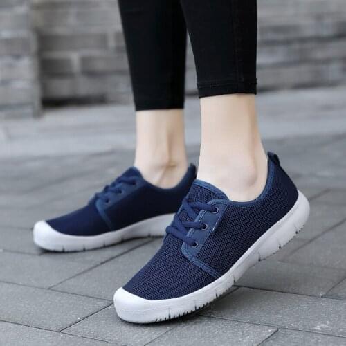 Womens Spring Autumn Casual Shoes Flying Mesh Flat Bottom Lace Up Casual Shoes Breathable Large Size Mom Shoes Size 35-42