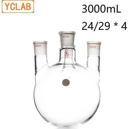 YCLAB 3000mL 24/29 * 4 Distillation Flask 3L Straight Shape with Four Necks Standard Ground Mouths Distilling
