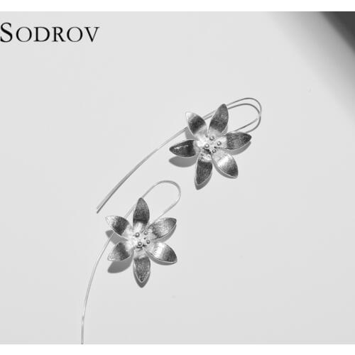 Romantic Authentic 925 Hot Sterling Silver Vintage Flower Long Drop Earrings for Women Sterling Silver Jewelry E001