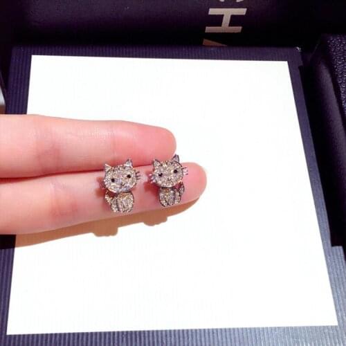 925 Sterling Silver Cute Cat Stud Earrings For Women Gift Hypoallergenic Bling Cartoon Animals Silver Jewelry Prevent Allergy