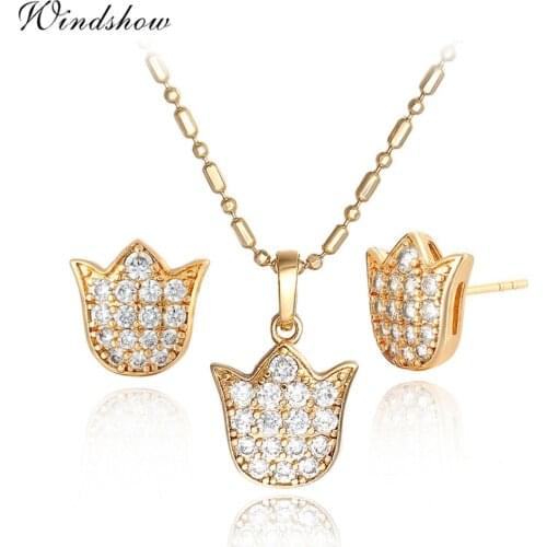 Women Jewelry Sets Gold Color Cat Head Cluster Cubic Zircon Necklace&Pendant Cute Stud Earrings Anti-Allergic