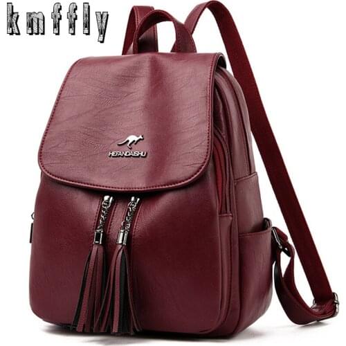 Tassels Style Soft Leather Women Backpack Bagpack Shoulder Bags for Teenage Girls Back Pack Sac A Dos Travel BackPack Mochila