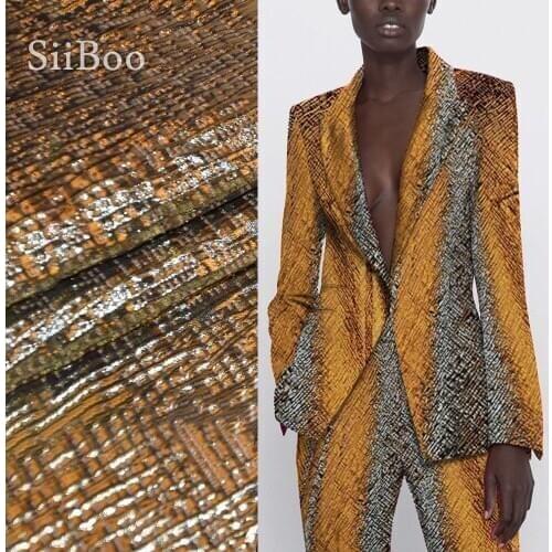 Siiboo solid gold metallic crepe jacquard brocade fabric for women evening dress pants suits Tejido jacquard de lurex sp6379