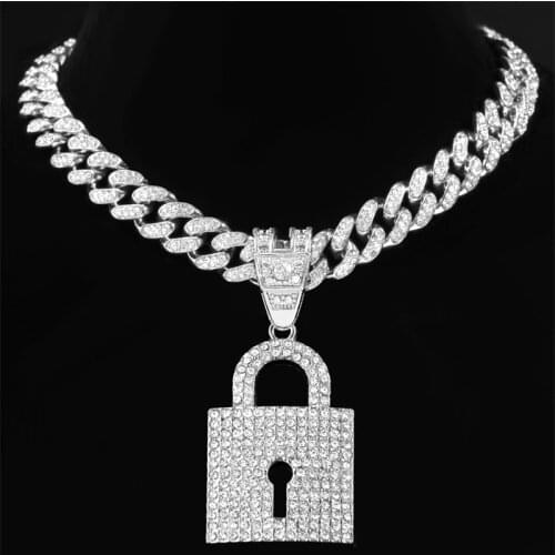 Gold Cuban Chain With Cubic Zircon Lock Key Pendant Fashion Chunky Choker Necklace For Men Women Hip Hop Couple Jewelry
