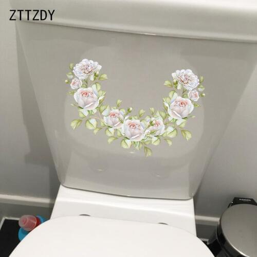 ZTTZDY 22.5*13CM Creative White Rose Garland Home Living Room Wall Sticker WC Toilet Decor Decal T2-0440