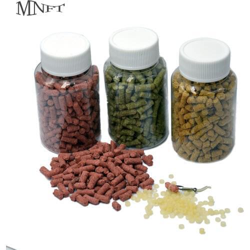 MNFT 1 Bottle About 300 Pcs Carp Fishing Bait Smell Grass 3 Flavors Baits Lure Formula Insect Particle Rods withe Rubber Bands