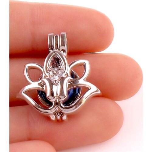 10Pcs Vintage Pearl Yoga Lotus Flower Pendant Cage Making OM Aum Essential Oil Aromatherapy Locket Jewelry