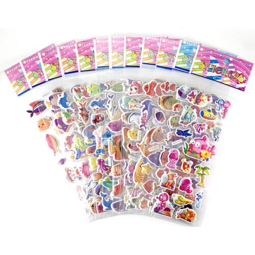 12 sheets/set sea fish shark dolphin bubble sticker for kids cartoon DIY scrapbook stickers bedroom decoration boy girl gift