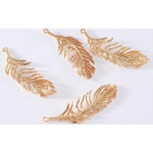 6PCS 12x36MM 24K Champagne Gold Color Plated Brass Feather Charms Pendants High Quality Diy Jewelry Accessories