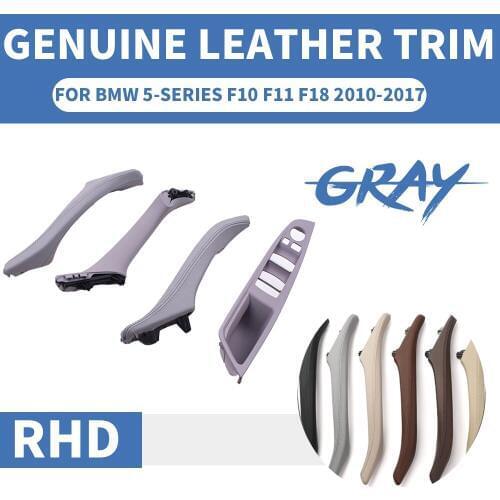 4/7PCS Genuine Leather Right Hand Drive RHD For BMW 5 series F10 F11 F18 520 Gray Car Interior Door Handle Inner Panel Pull Trim