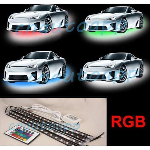 Car Chassis / LED Interior Light / Motorcycle Decoration Atmosphere Lamp Multi-Color RGB Remote Waterproof Strips - 4PCS(30MM)