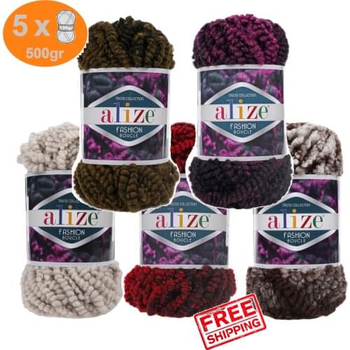 Alize Fashion Boucle Yarn 5x100gr-35mt %25 Wool Chunky Super Bulky Hand Knitting Crochet Thread DIY String Melange Plush Rainbow