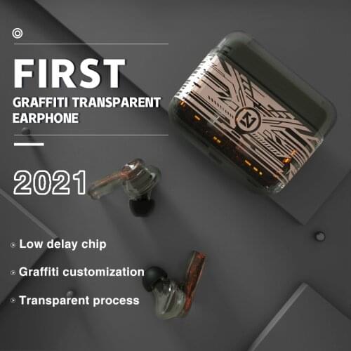 Wireless Bluetooth TWS 5.0 Gaming Stereo Subwoofer In-Ear Headset Transparent Body Type C Charge Box audifonos inalambicos