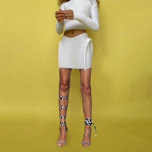 BKLD 2021 Fall Fashion Clothes For Women Sexy Nightclub Outfit Mini Bodycon Skirt And Long Sleeve Crop Top 2 Piece Matching Sets