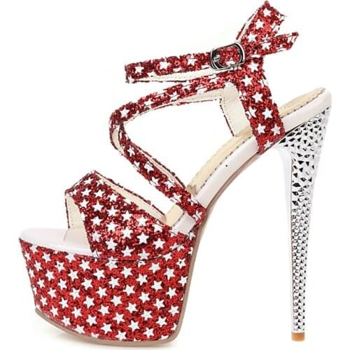 Sexy High Heels Women Sandals 2021 Summer Female Shoes Woman Fashion Stars Print Platform Stripper Heels Party Shoes Female