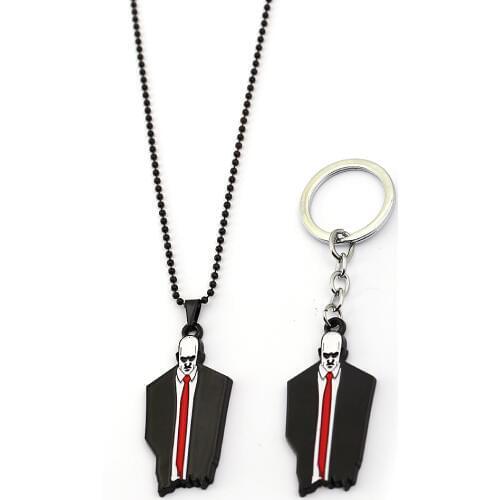 Game Hitman Keychain Metal Cartoon Figure Agent 47 Pendant Enamel Choker Car Key Holder Men Women Jewelry Keyrings llavero kolye