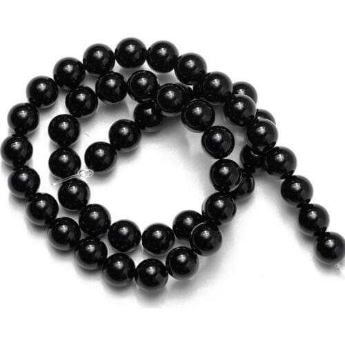 Wholesale Smooth Black Glass Beads Round Onyx Natural Stone Loose Beads 4 6 8 10 12mm DIY Making Bracelet Necklace Jewelry
