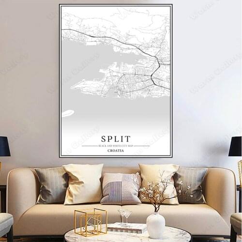 Black and White City Map The Split City Map Poster HD Print Wall Art Canvas Nordic Painting for Home Decor