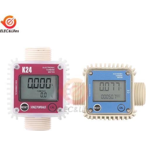 K24 Digital Turbine Flow Meter Fuel Water Flow Meter 10-120L Min Flowmeter for oil chemical liquid urea water Ultrasonic Flow