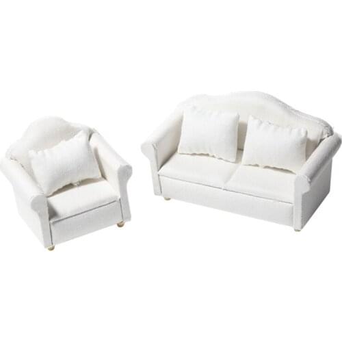 D7WF 1 12 Scale Dollhouse White Sofa Set Cushion Living Room Decoration Doll House Furnitures Dollhouse Toy Parlor Bedroom