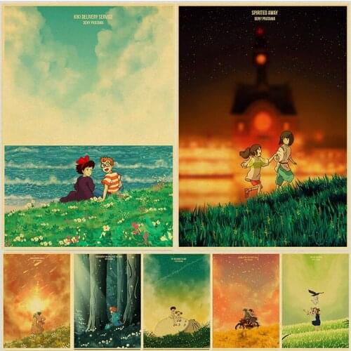 Miyazaki Hayao Anime Collection The Wind Rises/Totoro/Spirited Away/Howl Moving Castle Poster for Room Decor Wall Stickers