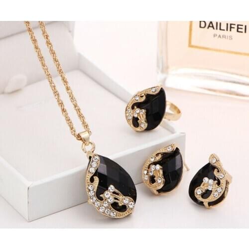 New fashion womens water drop peacock three piece set Crystal Pendant Necklace Earring luxury set