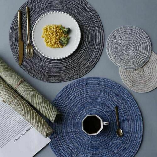 Nordic round table mat Anti Slip Drink Coasters Insulated Solid Placemats Linen Non Slip Ramie Mat Kitchen tool for Home Decor