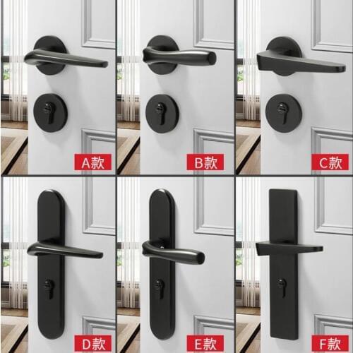 Black Space Aluminum Interior Door Lock Set Bedroom Modern Mechanical Silent Door Lock Hardware Handles With Lock Body