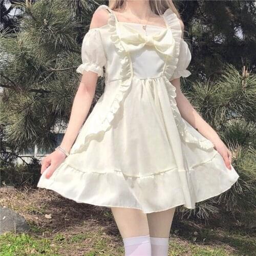 Summer Japanese Elegant Kawali Strap Dress Women French Sweet Lolita Sexy Mini Dress Girl High Street Casual Party Fairy Dress