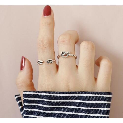 LEVEN FANCY | 925 Sterling Silver Vintage Retro Simple Design Double Knots Open Ring Gift Jewelry