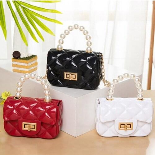 Women Mini Handbag Shoulder Messenger Portable Chain Bag Girl PVC Jelly Bags Pearl Crossbody Small Square Bag