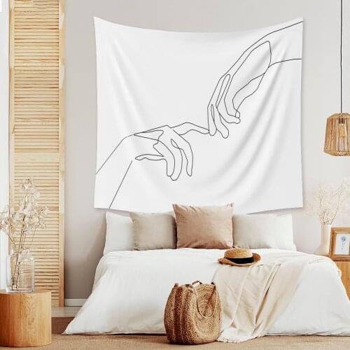 Minimalist Artistic Creative Line Draw Tapestry Abstract Sketch Art Black White Drawing Tapestries Wall Hangings for Living Room