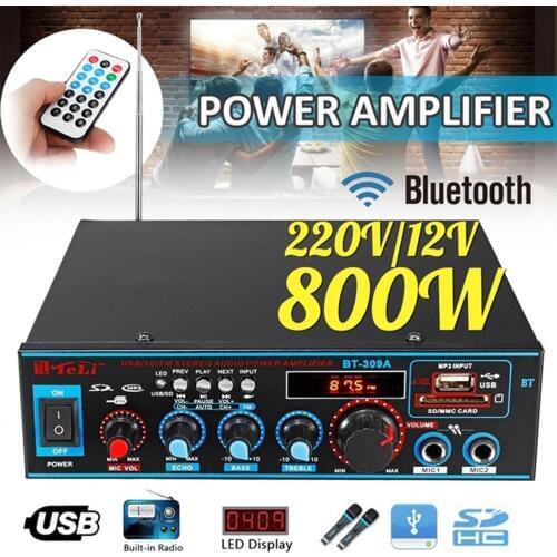 Multifunctional Bluetooth Receiver Power Amplifier BT-309A Home Theater HIFI Mini Microphone Input Reverberation RC Amplifier