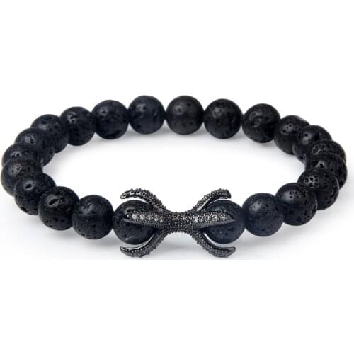 Trendy 8MM Natural Stone Bead Micro Pave Cubic Zirconia Paws Charm Bracelet For Women Jewelry