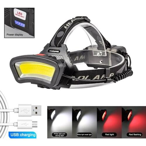 COB LED Headlight 1000LM USB Rechargeable Camping Flashlight Head Light Torch Lamp Wide Angle LED Headlight with 2*18650 Battery
