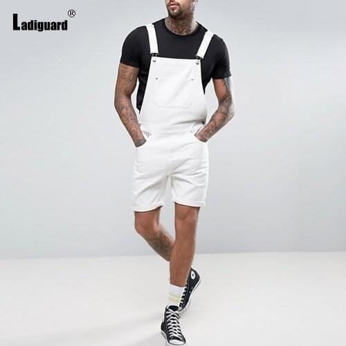 Plus Size Mens Fashion Hole Ripped Jeans Denim Pants Suspender Playsuits Jean 2021 Multi-pocket Frayed Jeans Sexy Men Clothing