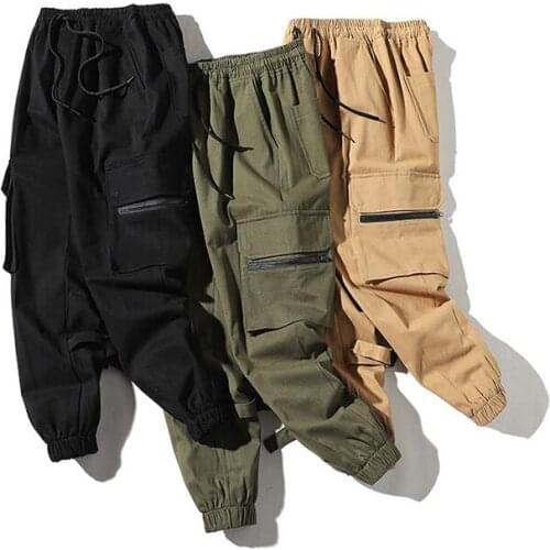 New 2021 hip Hop Men Multi-pocket Elastic Waist Design Harem Pant Street Punk Hip Hop Casual Trousers Joggers Male Cargo Pants