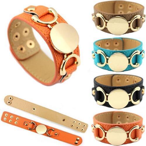 Manufacturer Wholesale Disc Leather Cuff Bangle Bracelets for Women Creatively Monogram Leather Cuff Bangle Bracelets